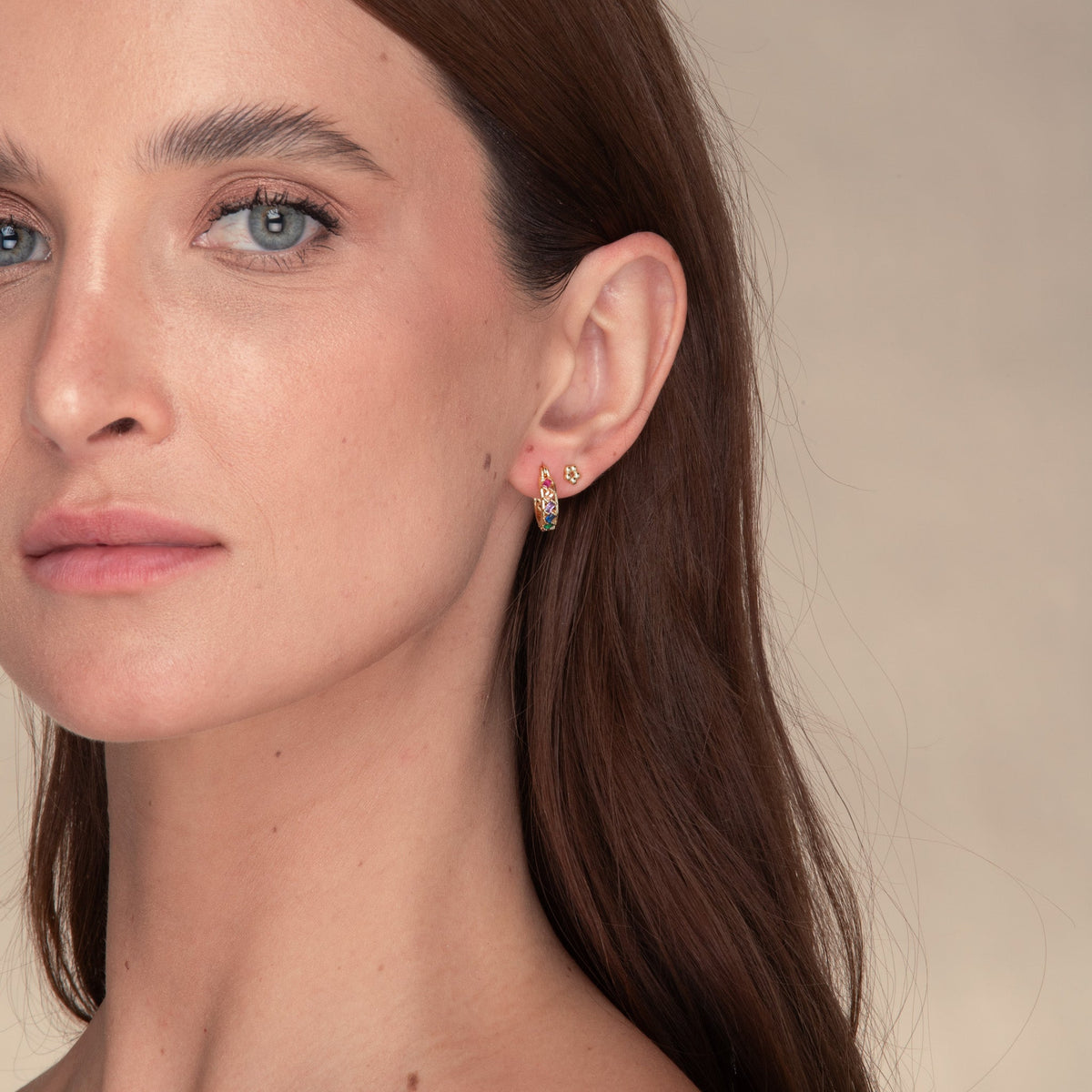 Rainbow Baguette Sapphire Hoop Earrings