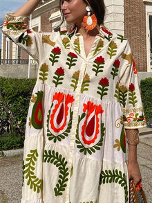 Celia Maxi Dress Woman – Long Cotton Dress with Bohemian Embroidery & Colorful Details