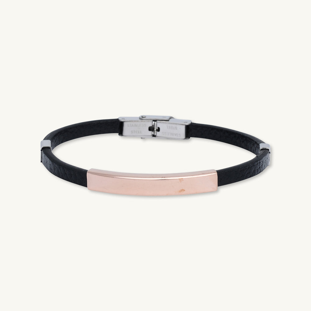 Rose Gold Bar Stainless Steel Leather Bracelet