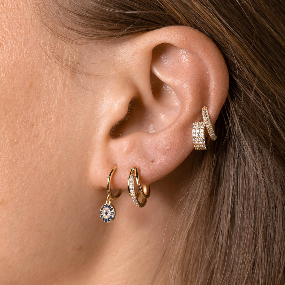 Round Evil Eye Pave Hoop Earrings