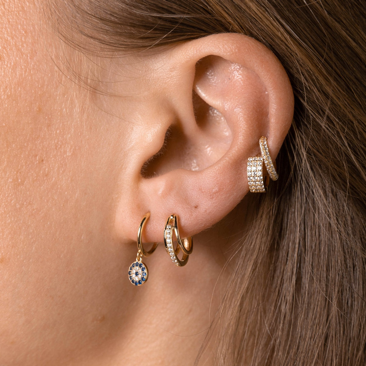 Round Evil Eye Pave Hoop Earrings