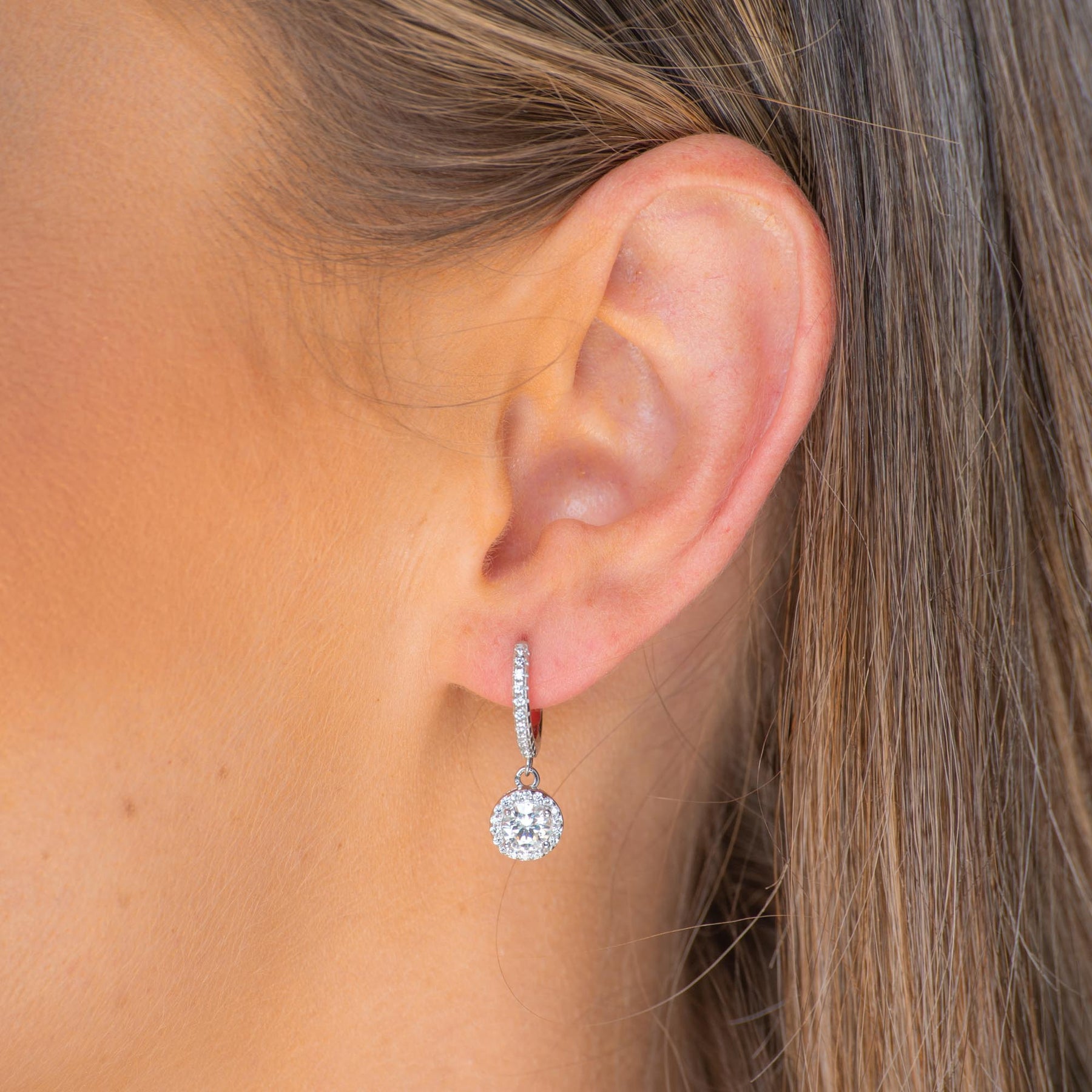 Round Halo Moissanite Hoop Huggie Earrings 0.5 Carat