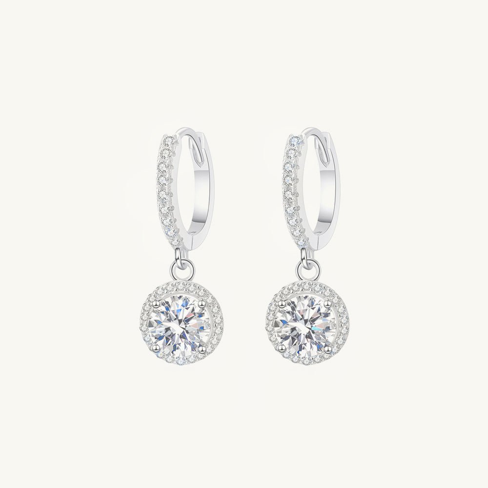 Round Halo Moissanite Hoop Huggie Earrings 0.5 Carat