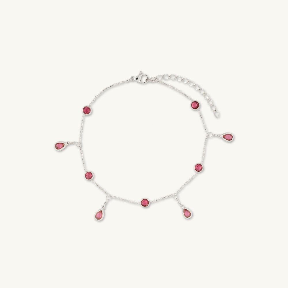 Ruby Dangly Teardrop Station Bracelet