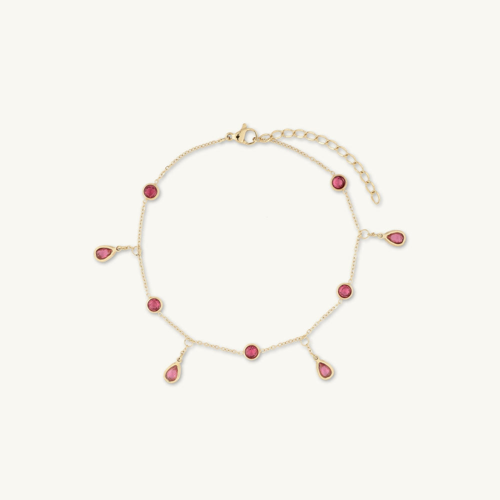 Ruby Dangly Teardrop Station Bracelet