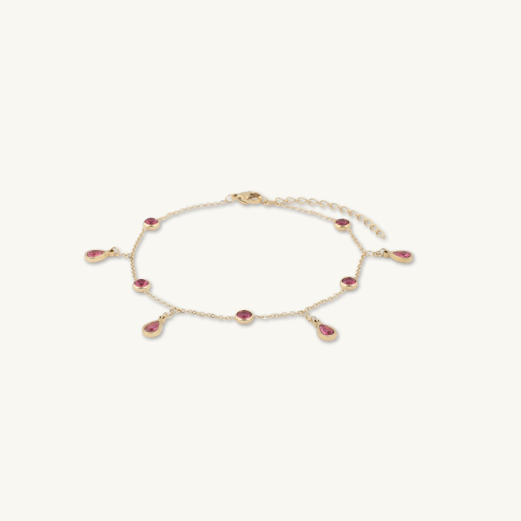 Ruby Dangly Teardrop Station Bracelet