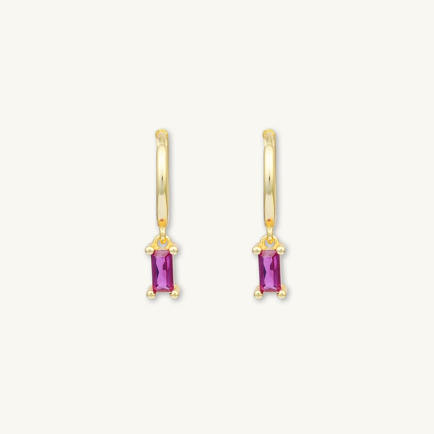 Ruby Pink Baguette Hoop Earrings