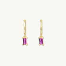 Ruby Pink Baguette Hoop Earrings