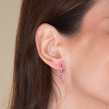 Ruby Pink Baguette Hoop Earrings