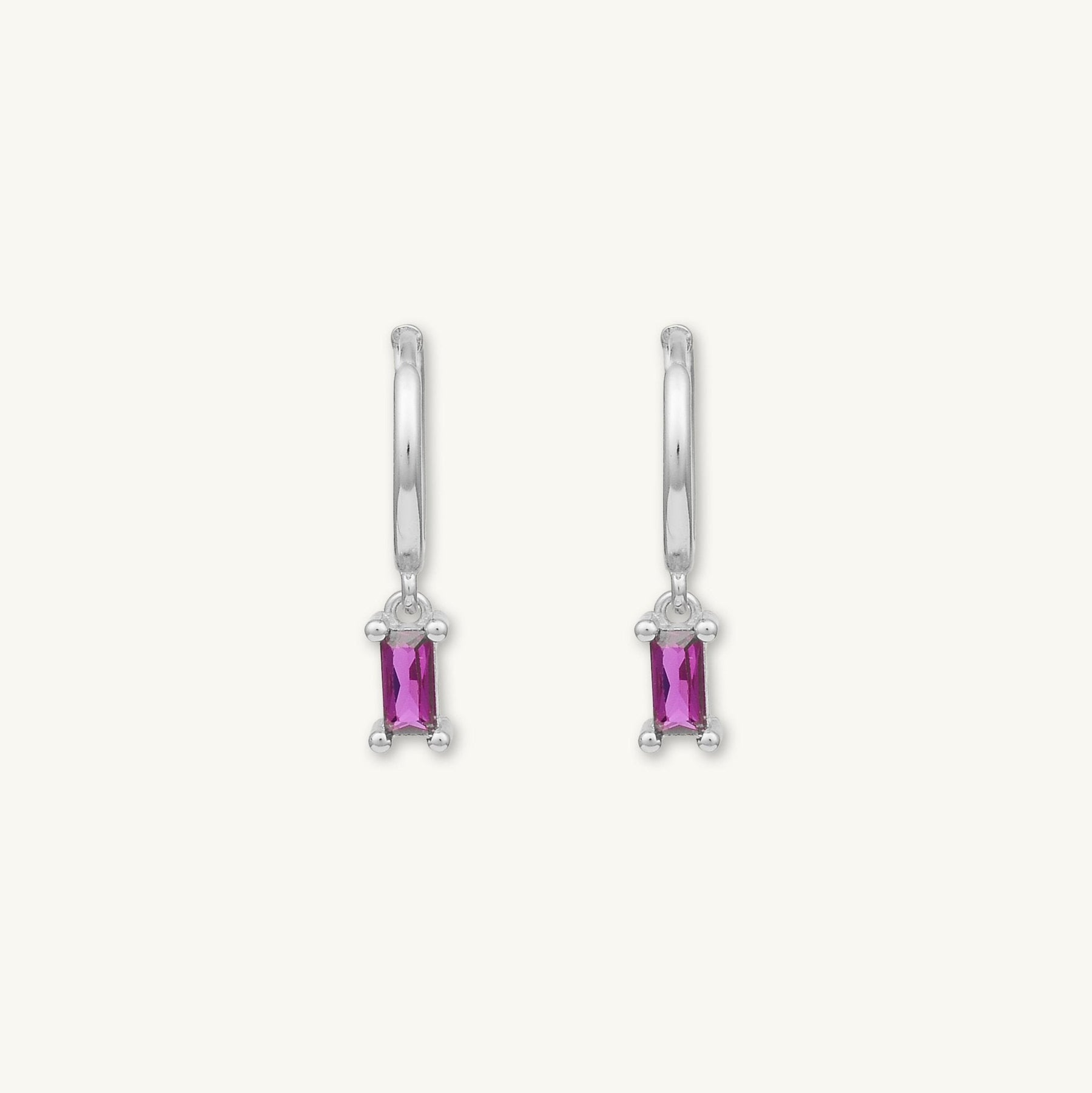 Ruby Pink Baguette Hoop Earrings