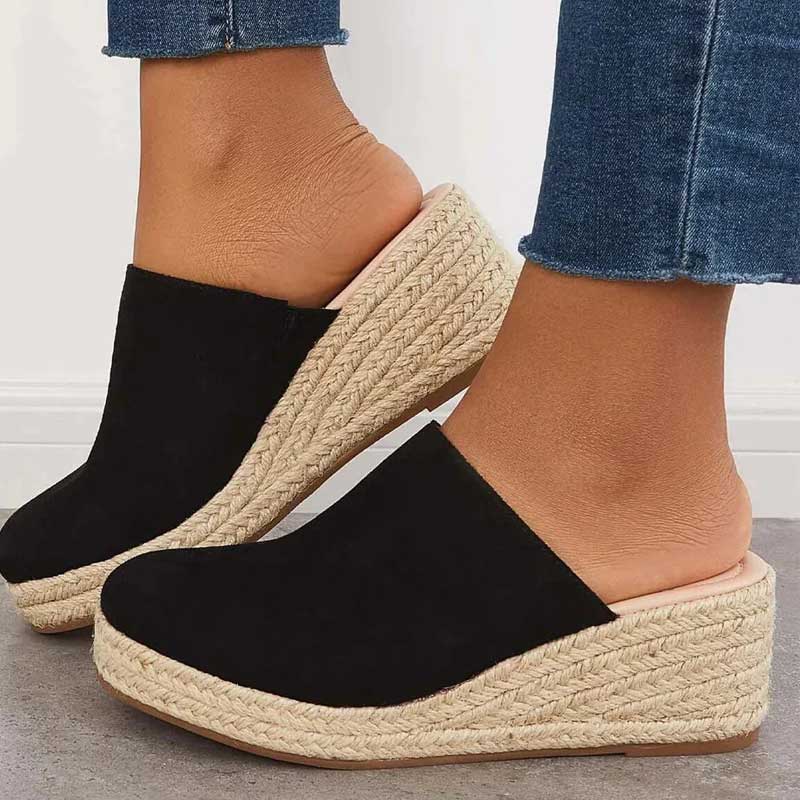 Mika Wedge Mules Women – Navy Blue, Chic Espadrille Style & Optimal Comfort