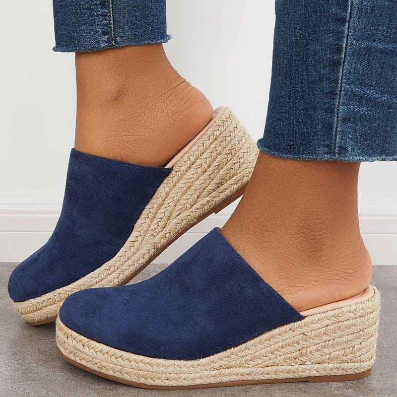 Mika Wedge Mules Women – Navy Blue, Chic Espadrille Style & Optimal Comfort