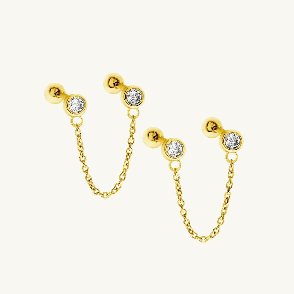 Sapphire Dangle Chain Barbell Earrings