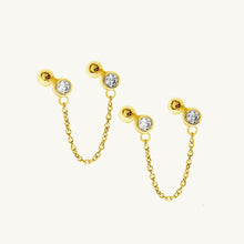 Sapphire Dangle Chain Barbell Earrings