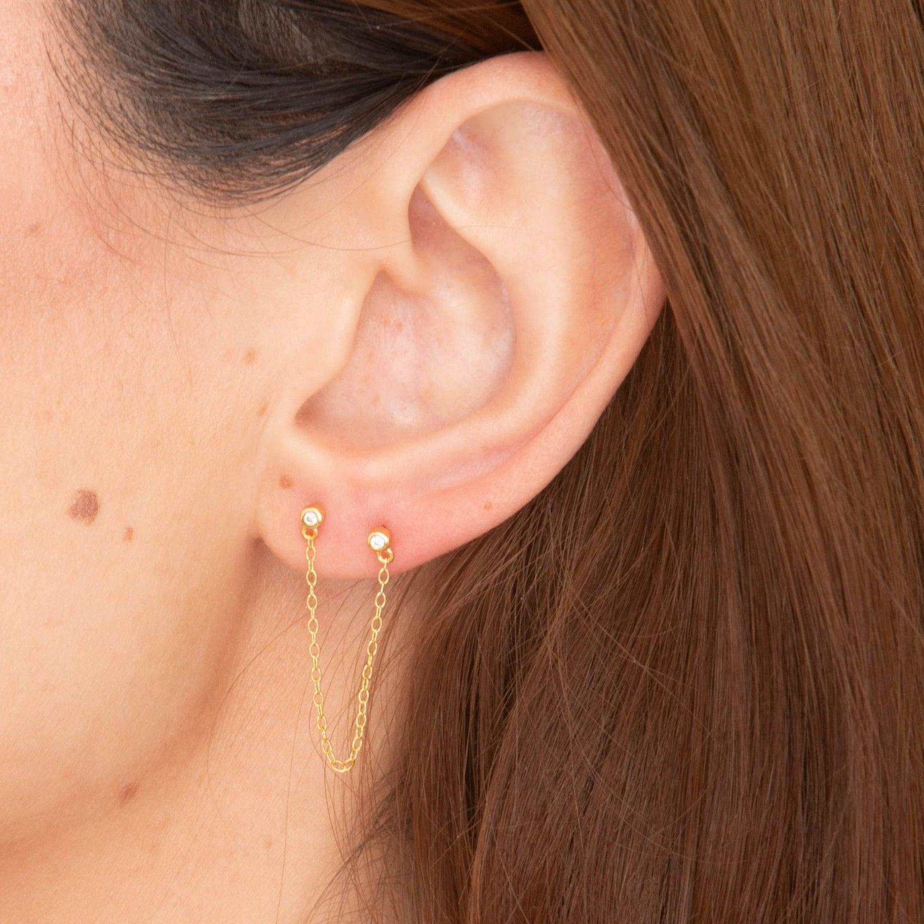 Sapphire Dangle Chain Barbell Earrings