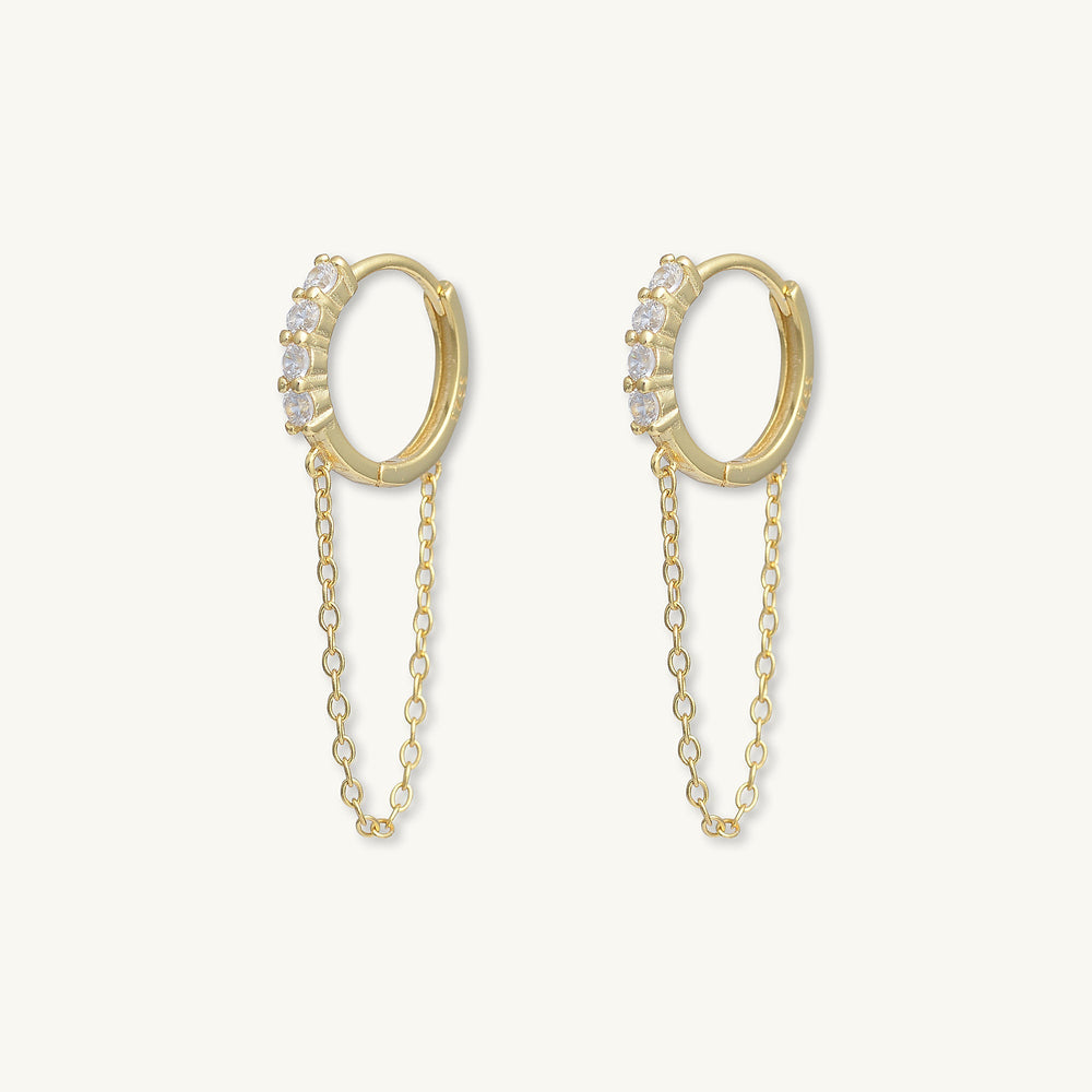 Sapphire Dangling Chain Huggie Earrings