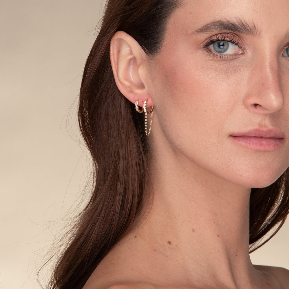 Sapphire Dangling Chain Huggie Earrings