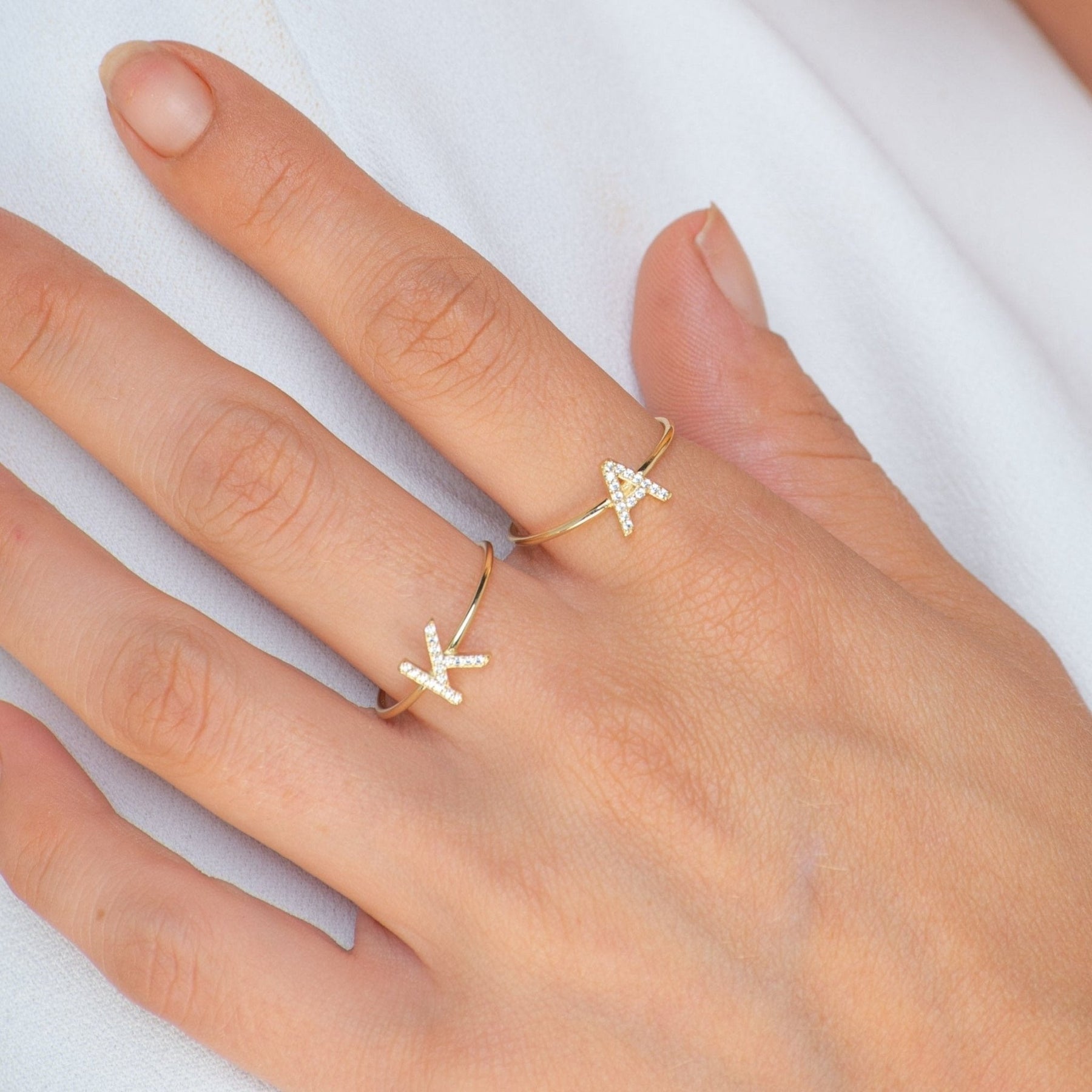 Sapphire Initial Letter Ring Gold
