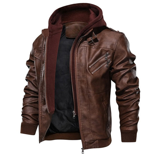 Louis Sinclair | Hooded Leather Bomber Jacket For Men