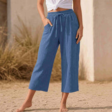 Linelle – Women's Crinkle Wide-Leg Cropped Pants with Pockets