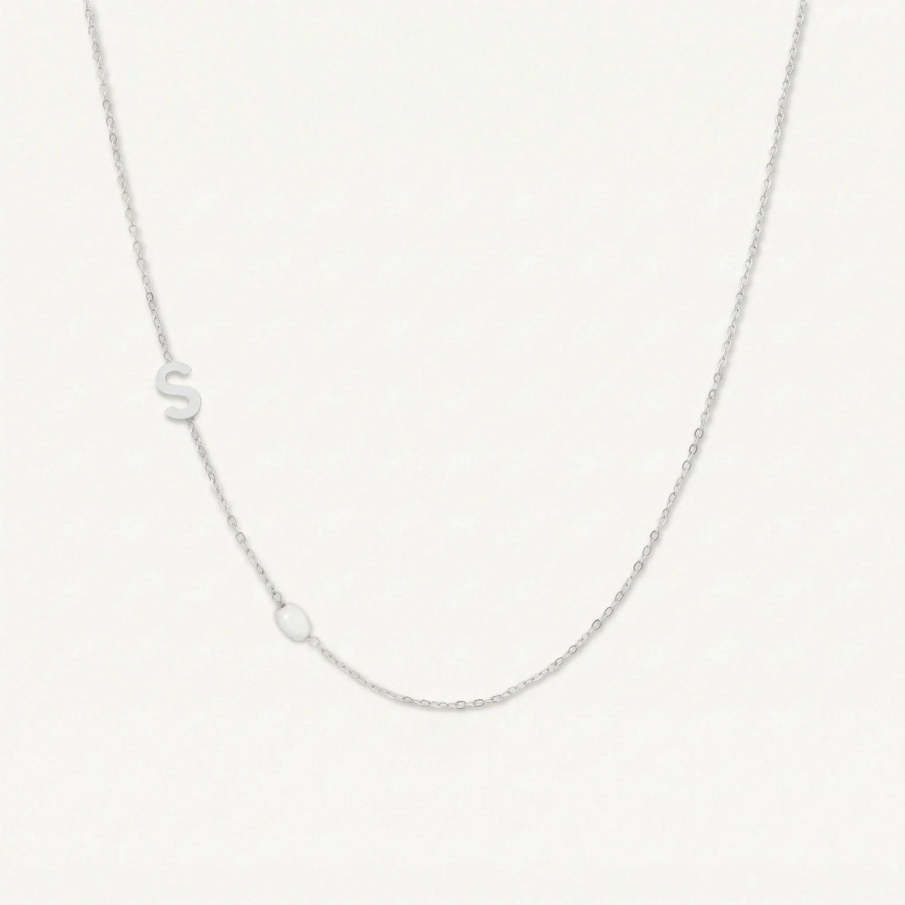 Sideways A-Z Initial Letter Freshwater Pearl Necklace