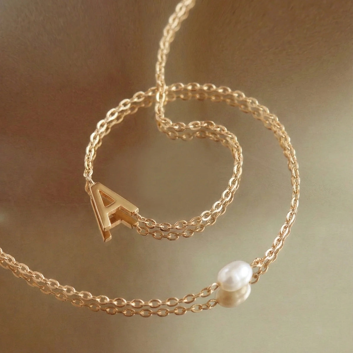 Sideways A-Z Initial Letter Freshwater Pearl Necklace