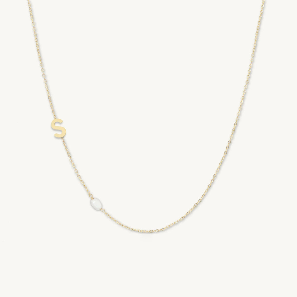 Sideways A-Z Initial Letter Freshwater Pearl Necklace
