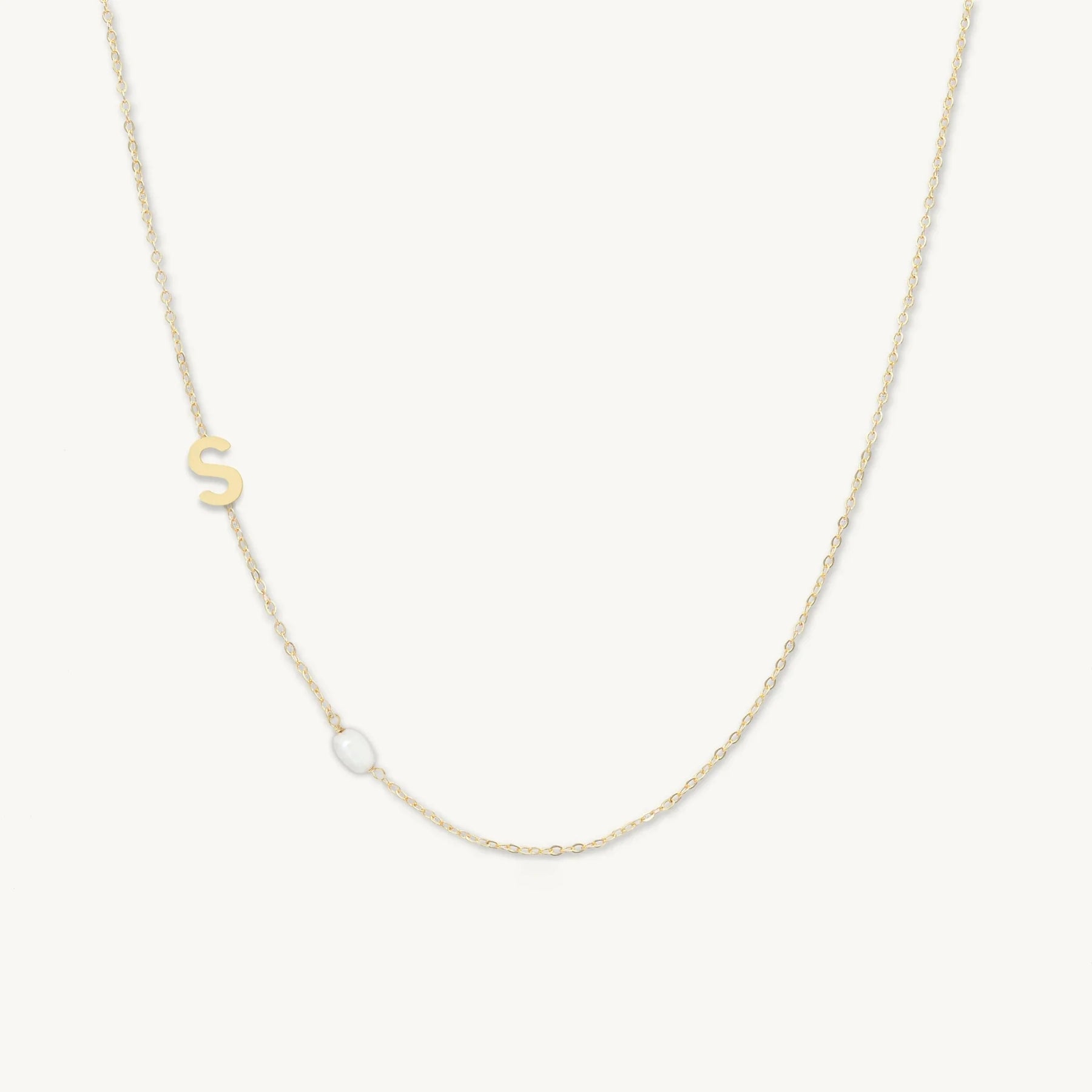 Sideways A-Z Initial Letter Freshwater Pearl Necklace