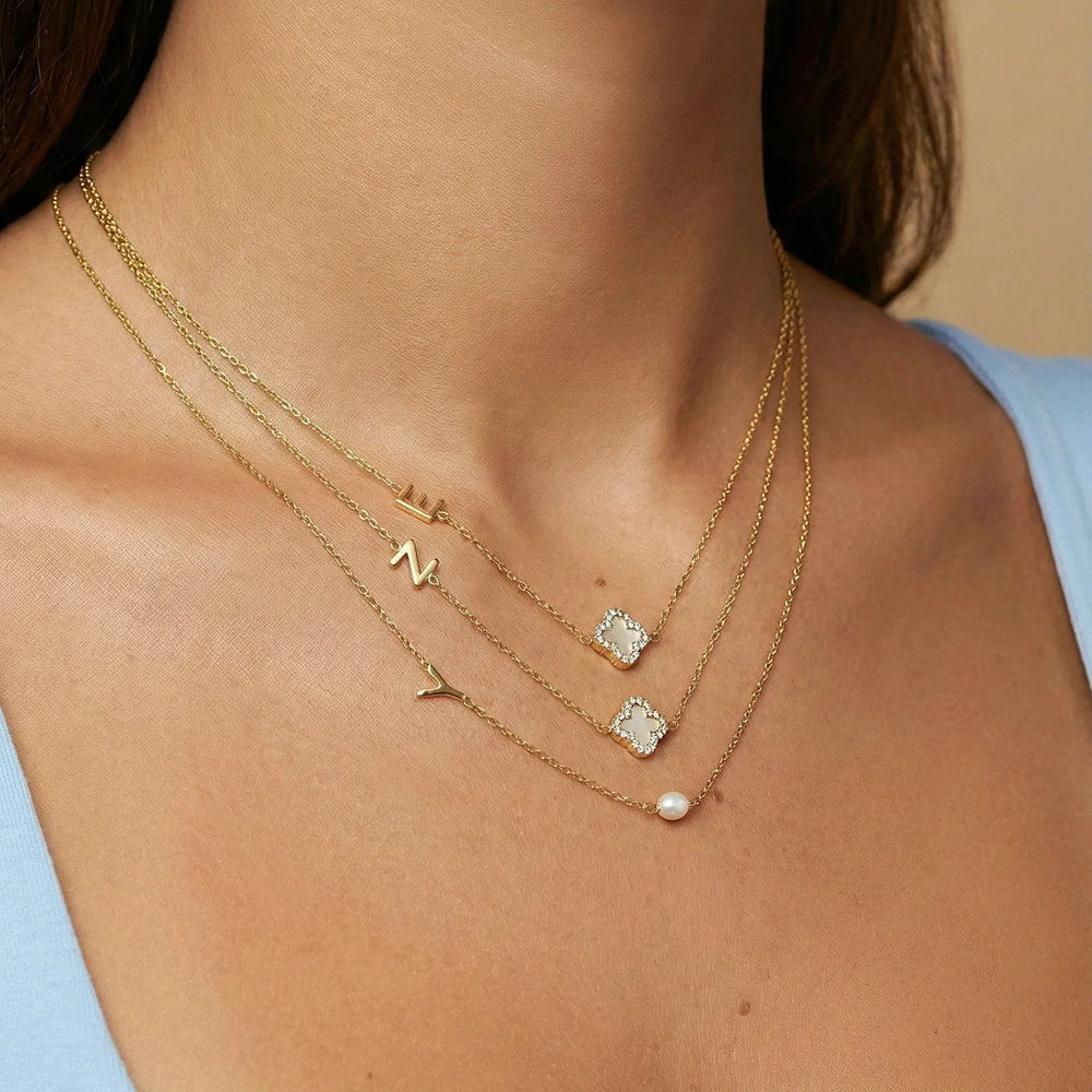 Sideways A-Z Initial Letter Freshwater Pearl Necklace