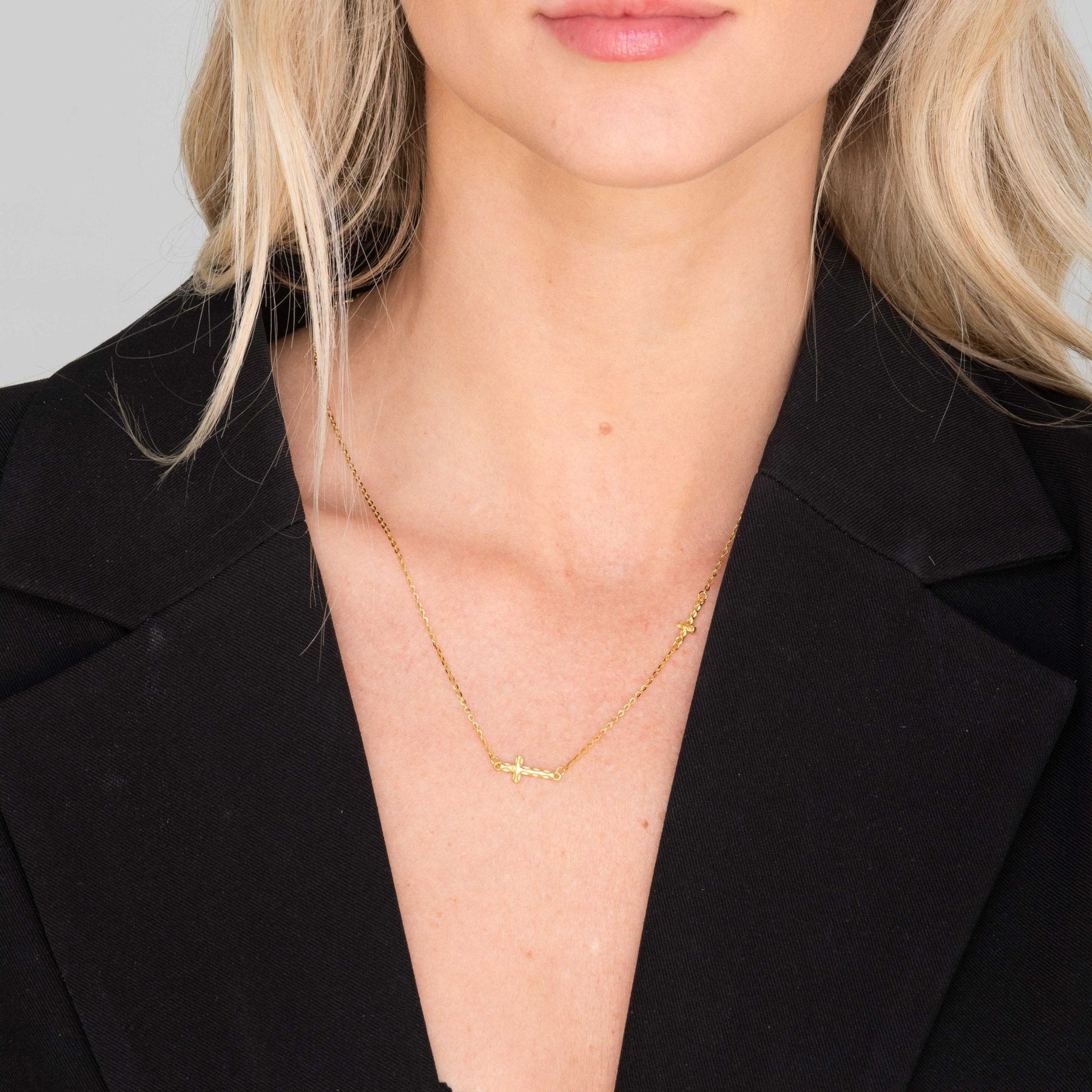 Sideways Double Cross Necklace