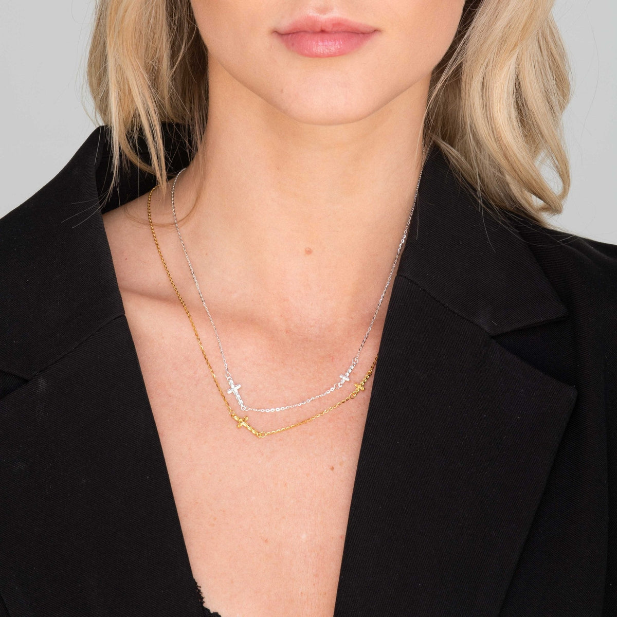 Sideways Double Cross Necklace