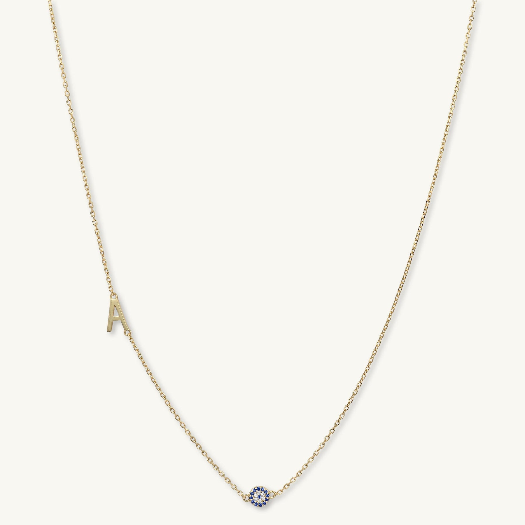 Sideways Initial Letter Evil Eye Necklace
