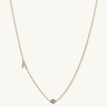 Sideways Initial Letter Evil Eye Necklace