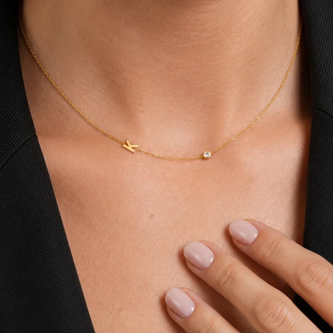 Sideways Pave Single Letter Necklace