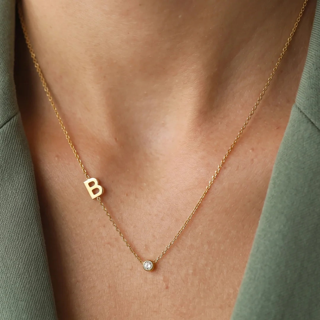 Sideways Pave Single Letter Necklace