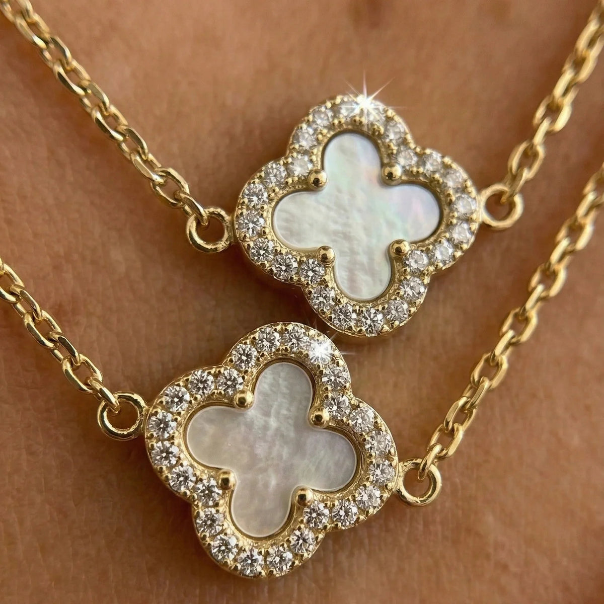 Sideways Single Initial Letter Clover MOP Necklace