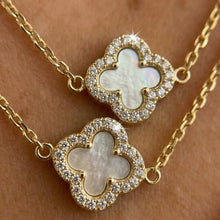Sideways Single Initial Letter Clover MOP Necklace