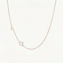 Sideways Single Initial Letter Clover MOP Necklace