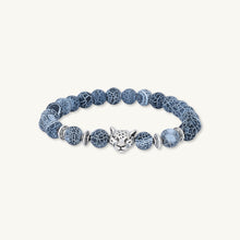Silver Panther Blue Agate Stone Bracelet