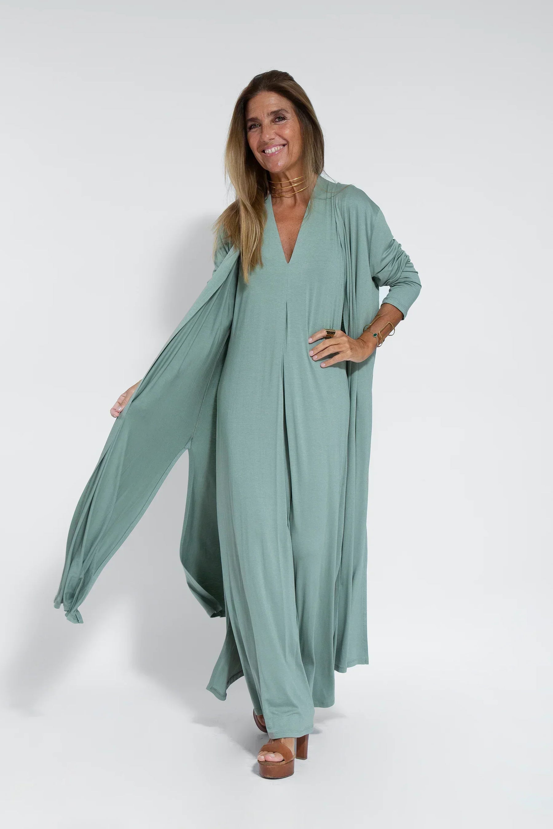 Ensemble Femme Ayania – Elegant Cotton Dress and Cardigan with Flattering Cut & Sheath Effect