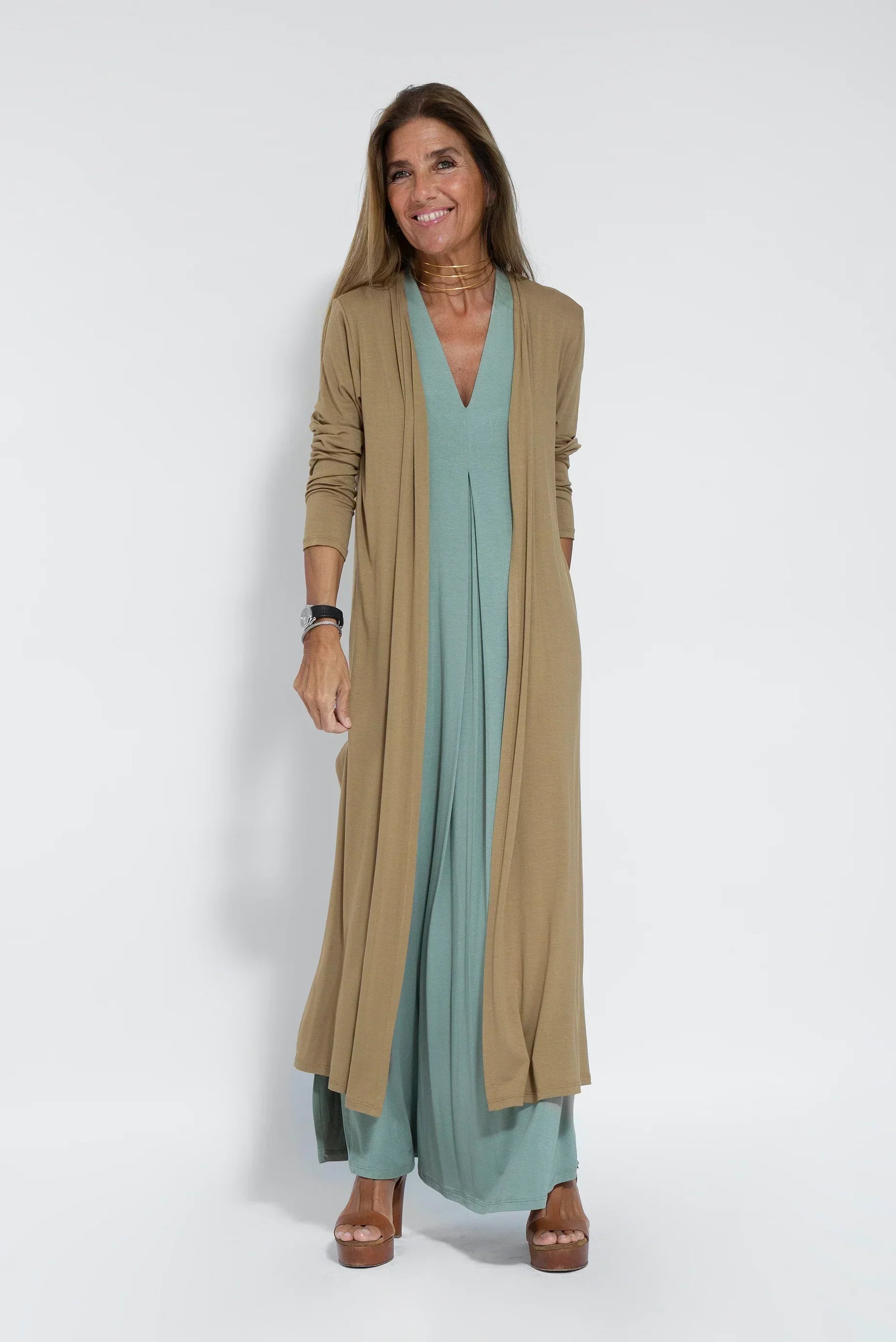 Ensemble Femme Ayania – Elegant Cotton Dress and Cardigan with Flattering Cut & Sheath Effect