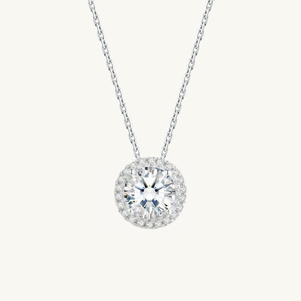 Solitaire Halo Moissanite Necklace 1 Carat