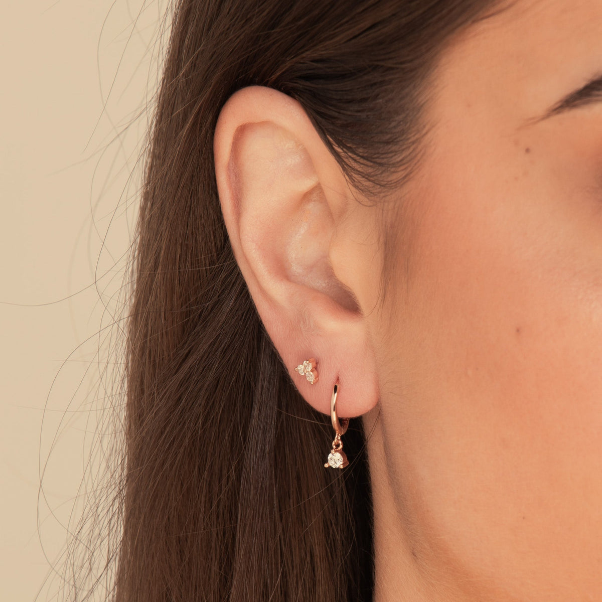 Solitaire Hoop Huggie Earrings
