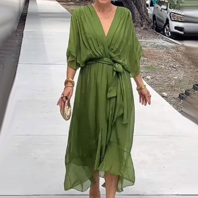 Women's Wrap Dress Aceline – Deep V Neckline and Waist Belt for an Elegant and Flattering Fit