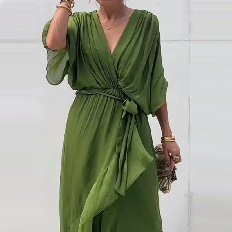 Women's Wrap Dress Aceline – Deep V Neckline and Waist Belt for an Elegant and Flattering Fit