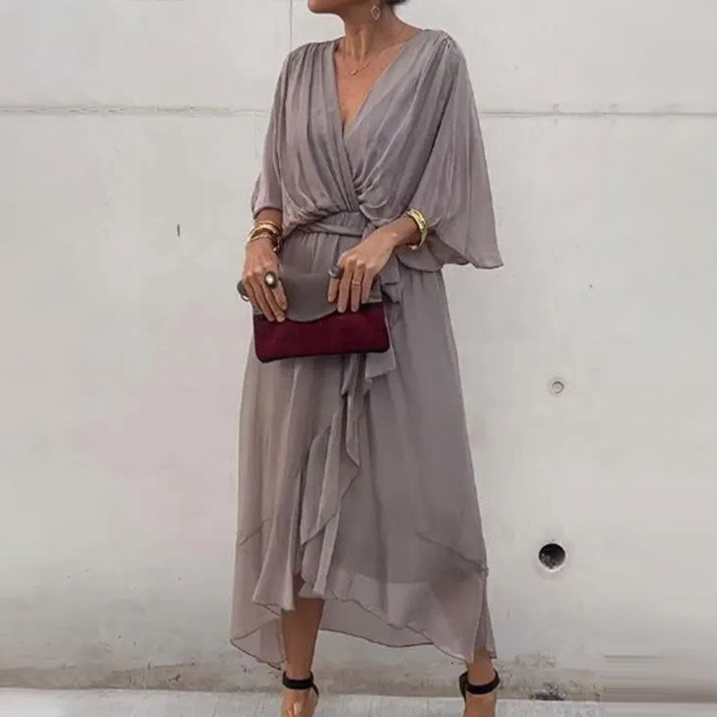 Women's Wrap Dress Aceline – Deep V Neckline and Waist Belt for an Elegant and Flattering Fit