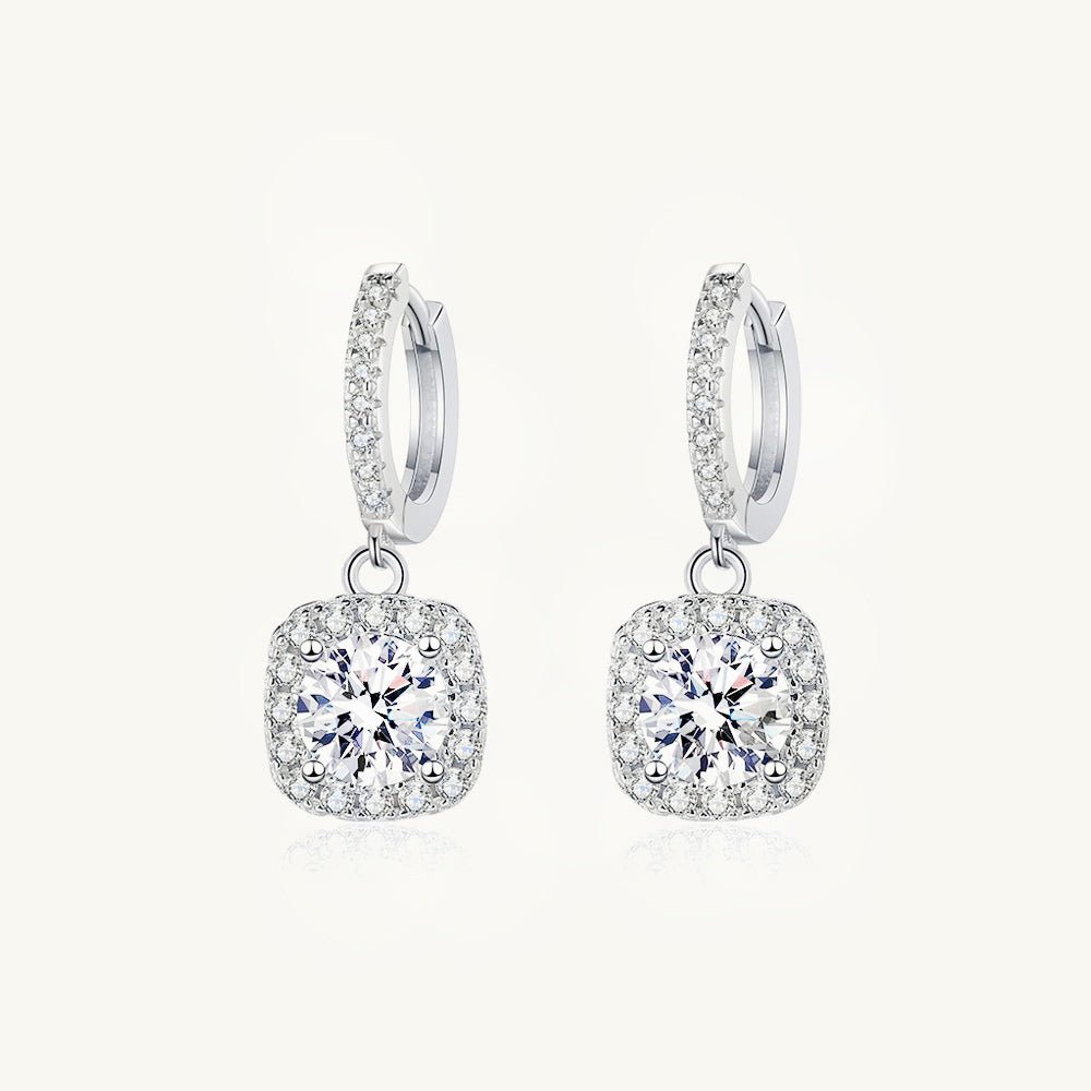 Square Halo Moissanite Hoop Huggie Earrings 0.5 Carat