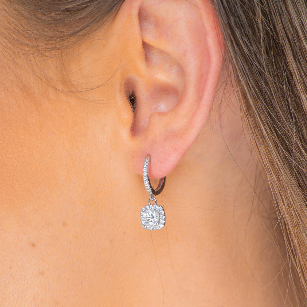 Square Halo Moissanite Hoop Huggie Earrings 0.5 Carat