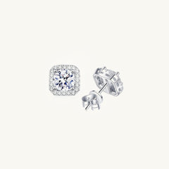 Square Halo Moissanite Stud Earrings 0.5 Carat