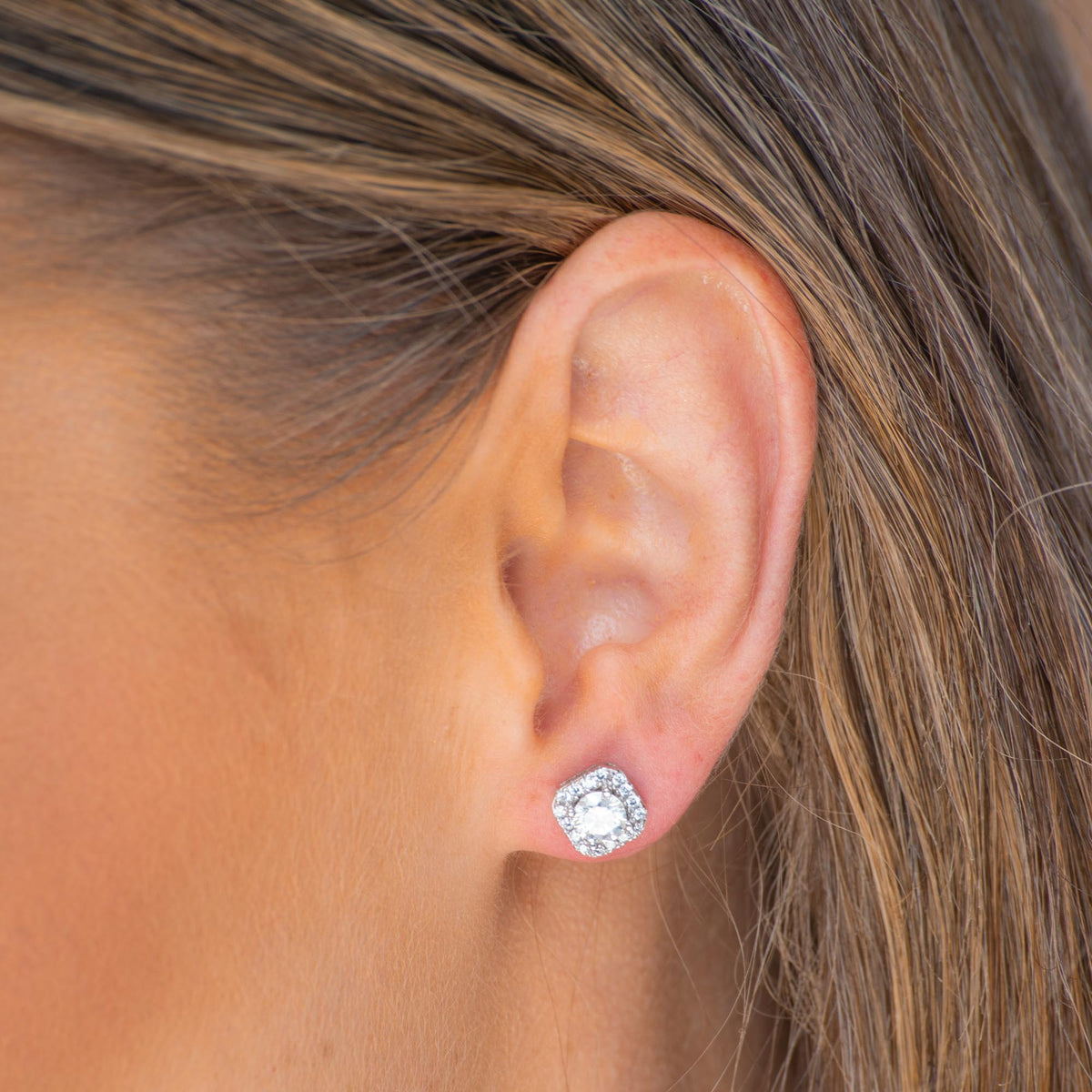 Square Halo Moissanite Stud Earrings 0.5 Carat